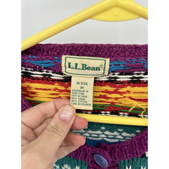 Vintage L.L.Bean Sweater Womens Med Multicolor Cardigan Ramie Cotton Fruit 90s - Picture 3 of 7